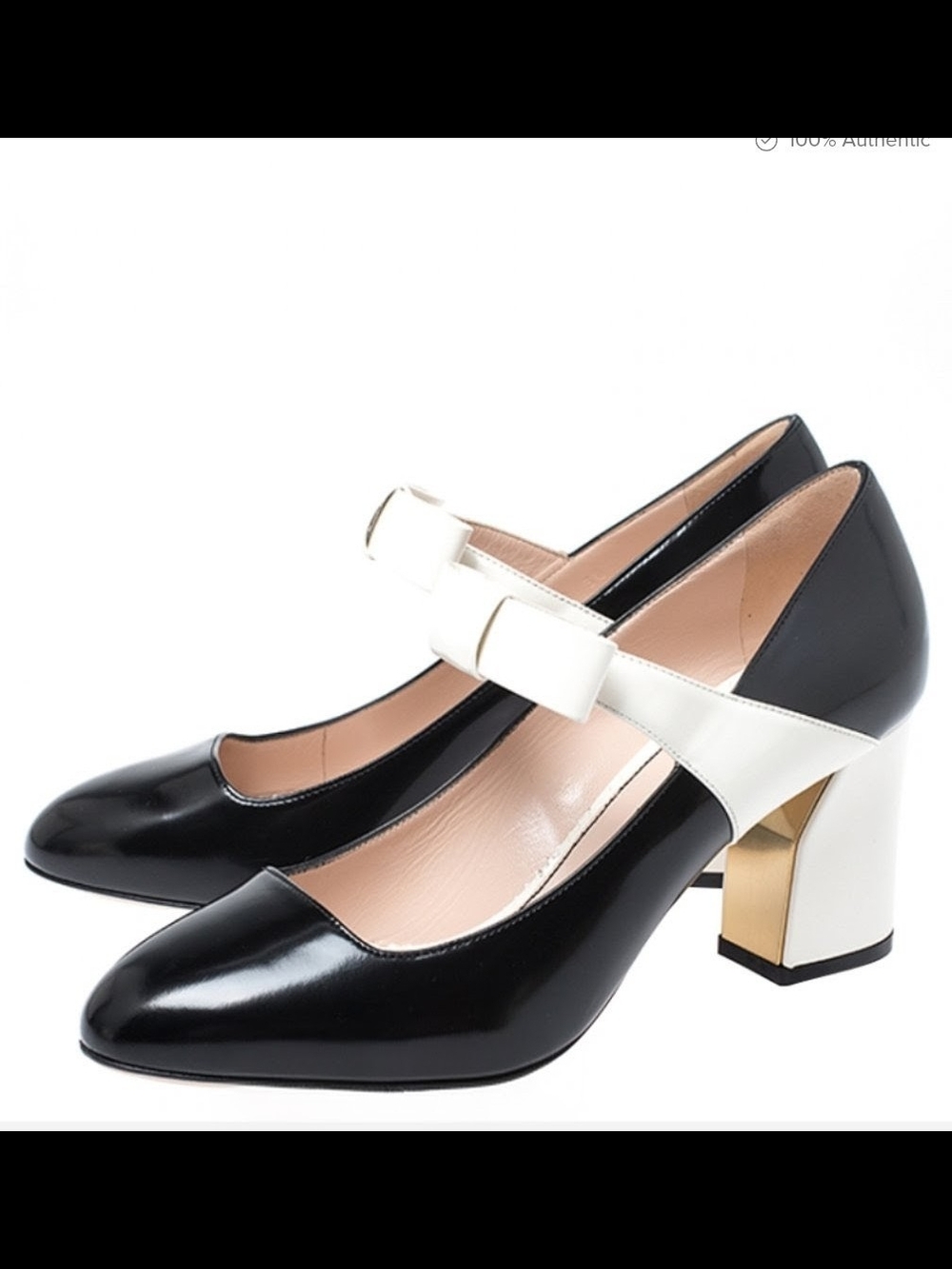 Vintage Gucci Black and White Patent Mary Jane Block Heel Pumps (originals)